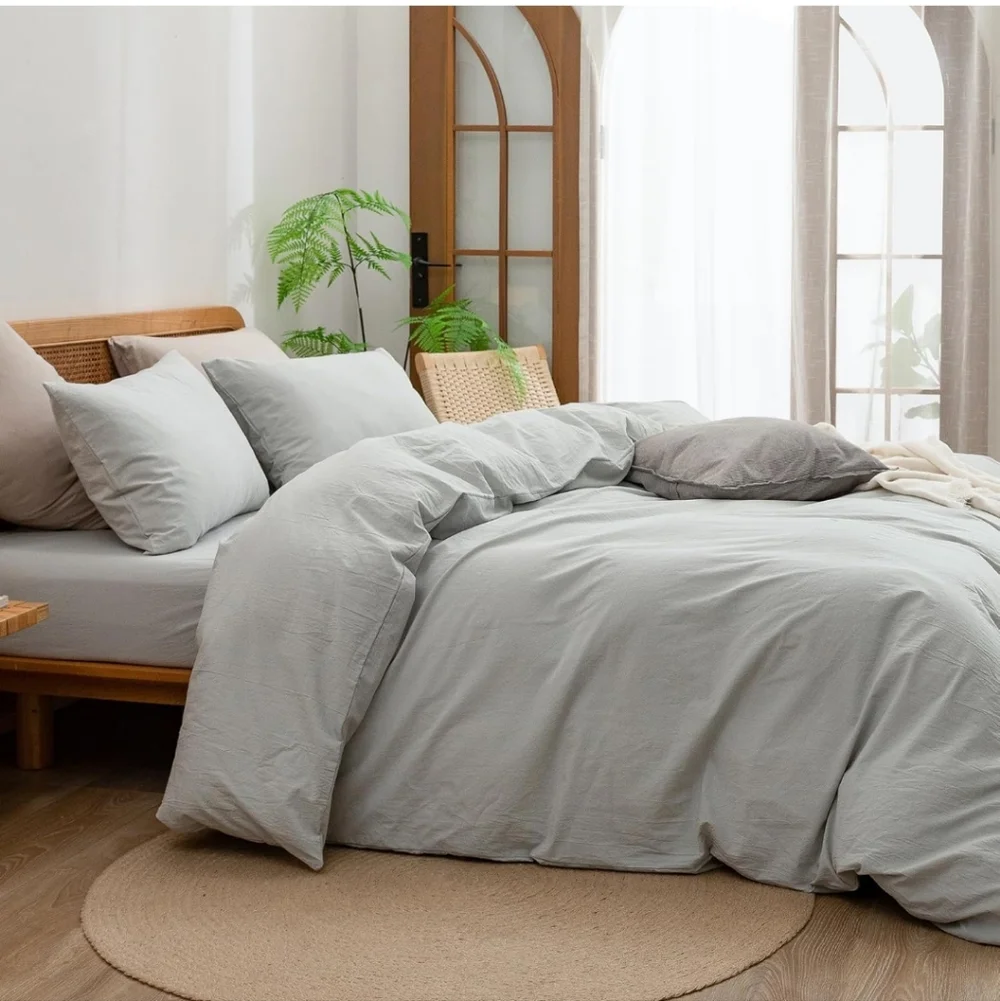 BESTOUCH Duvet Cover Set 100% Washed Cotton Linen Feel Super Soft Comfortable